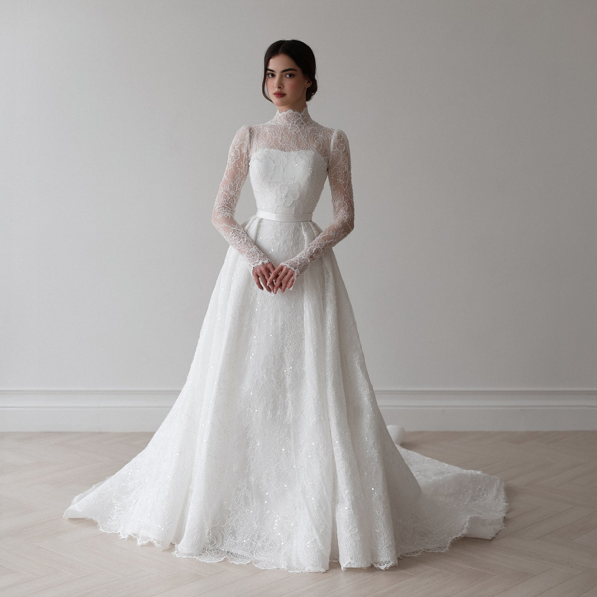 Elegant Printed Sequins A-Line Long Sleeve Wedding Dress SW534