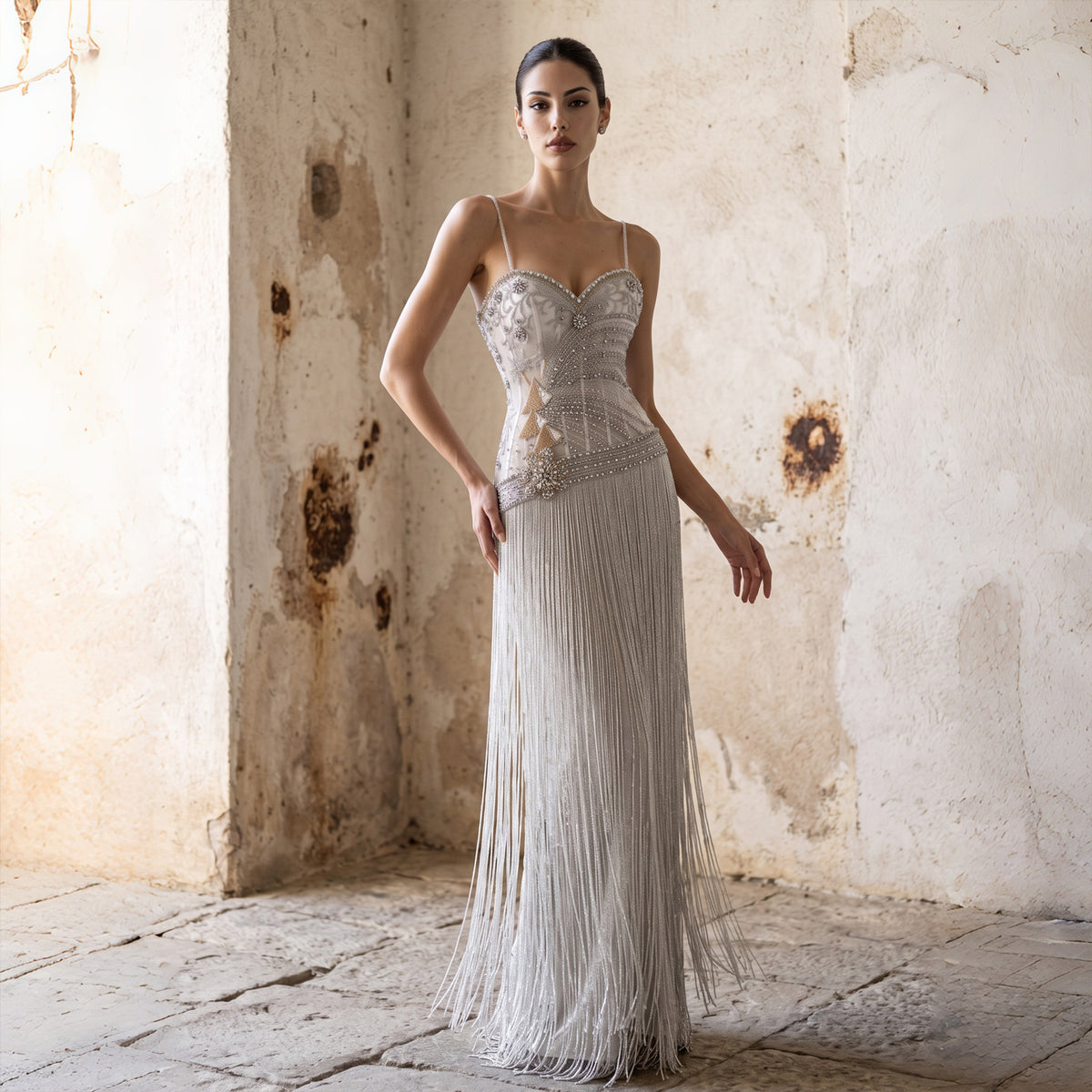 Beaded Tassel Evening Dress SS202