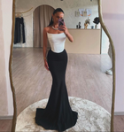 Elegant Strapless Black&White Mermaid Evening Dress SF576