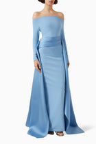 Elegant Off Shoulder Pink Evening Dress with Overskirt SF317