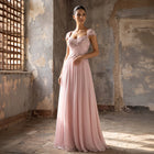Cape Sleeve Beaded Chiffon A-Line Evening Dress SS258
