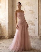 Pink Strapless Sequin Beaded Tulle Evening Dress SS287