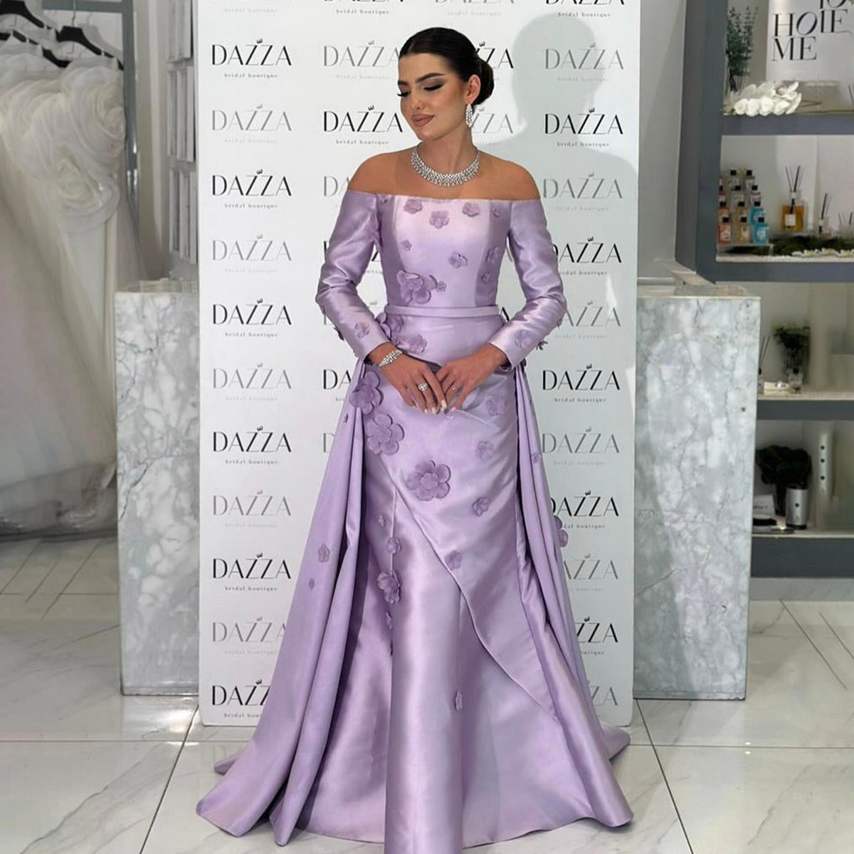 Simple Lilac 3D Flower Evening Dress with Overskirt SS266