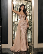 Luxury Blue One Shoulder Beaded Sheath Evening Dress