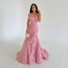 Glamorous Off-Shoulder Burgundy 3D Floral Mermaid Evening Dress SF169