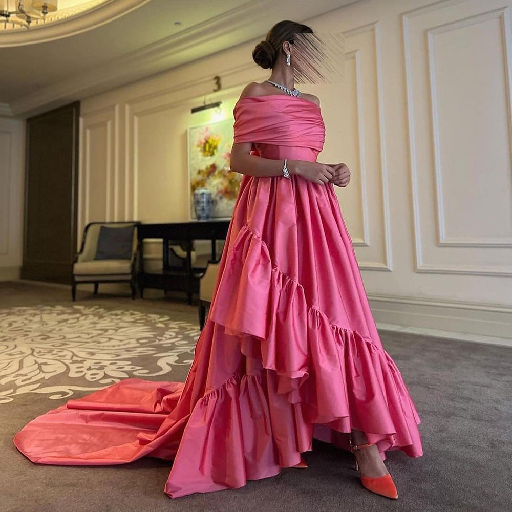 Elegant Orange A-Line Strapless Pleats Satin Evening Dress SF020