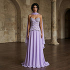 Elegant Purple Beaded Pearl Sweetheart Evening Dress with Scarf SS753