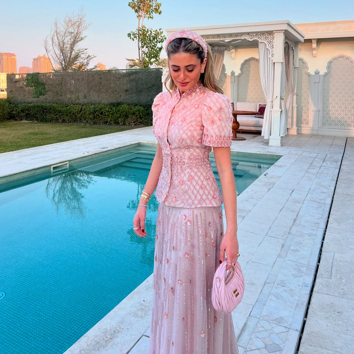 Elegant Pink Crystal Two-Piece Formal Evening Dress SS546