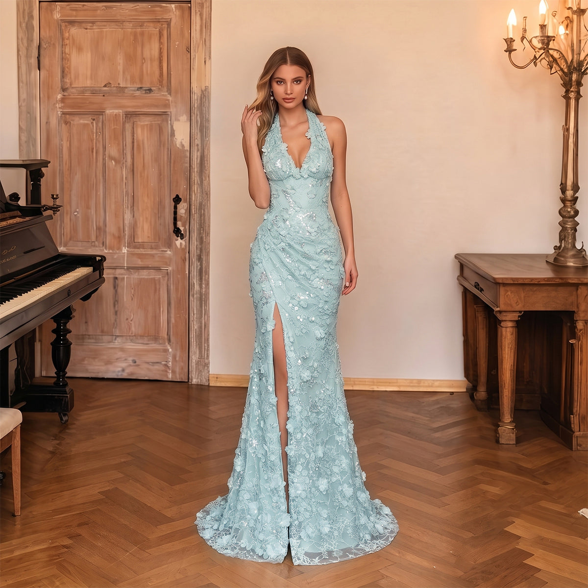 Elegant 3D Floral Lace Mermaid Evening Dress SS603