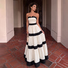 Black and White Strapless A-Line Beaded Evening Dress with Bows SF426