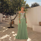 Luxury Green Strapless Evening Dress Floral Sequin Corset Ruffled Sleeve SF406