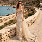 Romantic Blue Rhinestone Leaf Pattern Asymmetrical Tulle Streamer Mermaid Evening Dress SS136