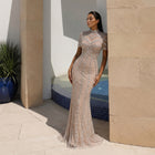 Elegant Pink Short Sleeve Grid Rhinestone Mermaid Evening Dress SS185