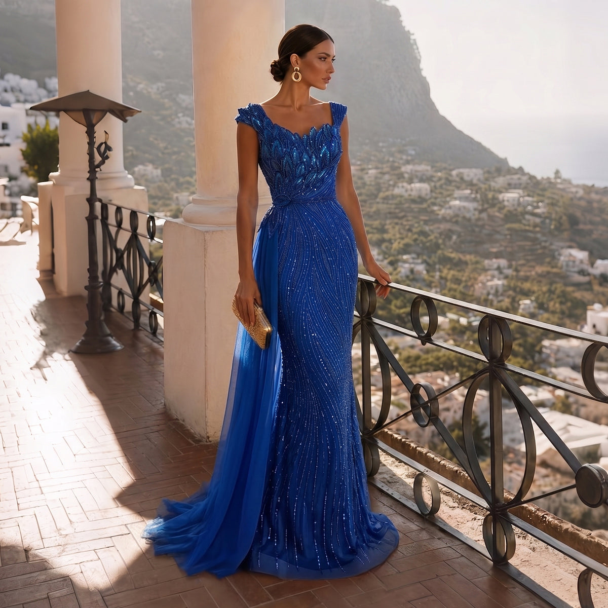 Luxury Pink Beaded Mermaid Evening Dress SS106