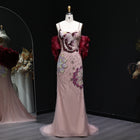 Luxury Pink Floral Beaded Evening Dress with Burgundy Shawl SS515