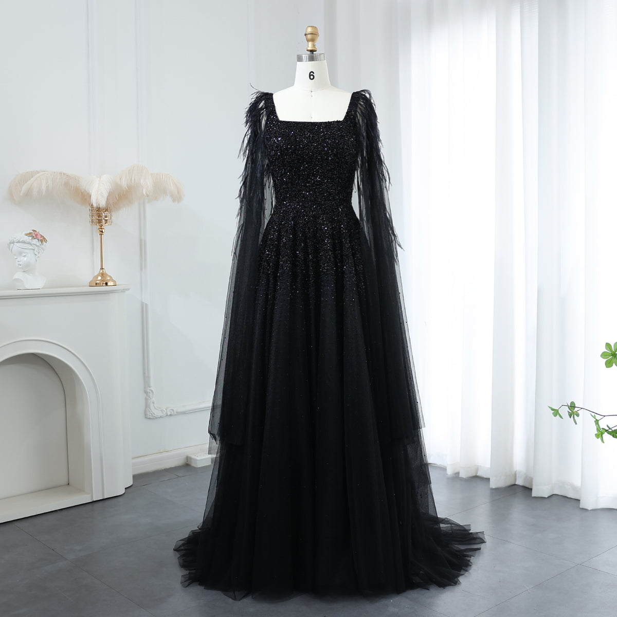 Elegant Dusty Pink Feathers Evening Dresses with Cape SS406