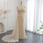 Luxury Nude Crystal Mermaid Long Sleeves Evening Dress with Overskirt SS256