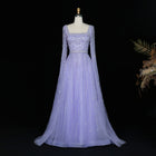 Luxury Beaded Pink Square Neck Cape Sleeves Evening Dress SS494