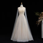 Luxury Pink High Neck Beaded Sequined Tulle Evening Dress with Cape Sleeves SS060