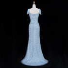 Dreamy Pink Sheer Lace Crystal Scroll Sweetheart Mermaid Evening Dress SS389