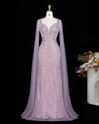 Luxury Champagne V Neck Rhinestone Beaded Evening Dress