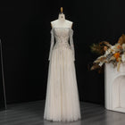 Glamorous Beige Beaded Tulle Long Sleeve Evening Dress SS507