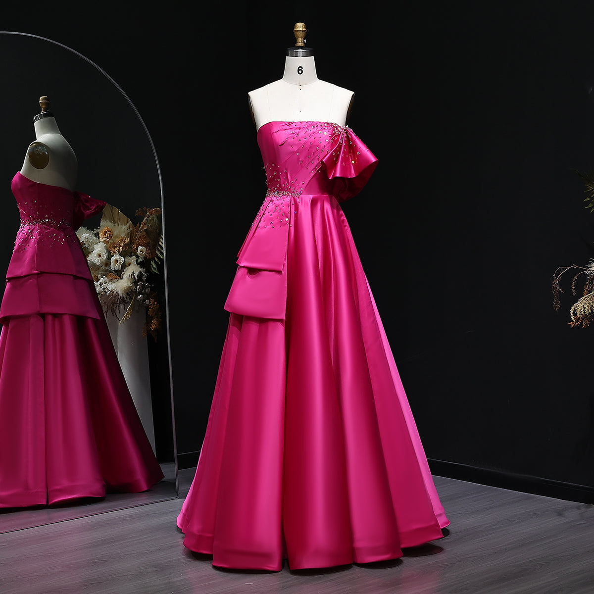 Elegant Crystal Lavender A-Line Pleats Satin Evening Dress SS592