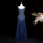 Elegant Champagne Ruffled Beaded Evening Dress SS552