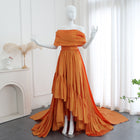 Elegant Orange A-Line Strapless Pleats Satin Evening Dress SF020
