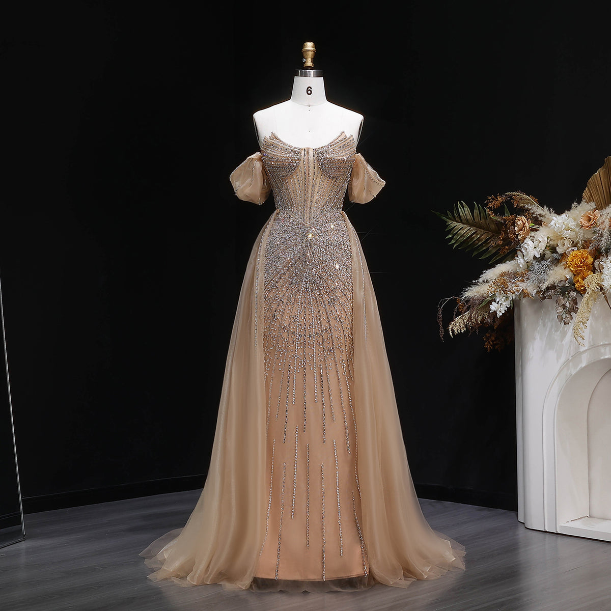 Luxury Pink Off-the-Shoulder Beaded Crystal Corset Evening Dress SS120