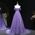 Luxury Lilac Off Shoulder 3D Floral Evening Dress