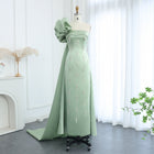 Elegant Crystal Sage Green One Shoulder Evening Dress with Cape SS368