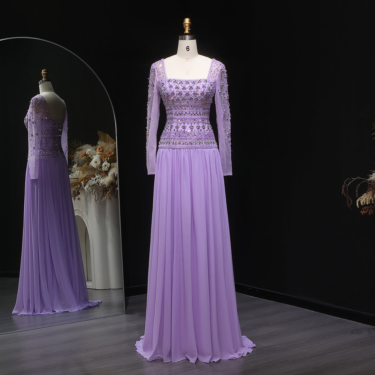 Luxury Crystal Lilac Strapless Chiffon Evening Dress SS539