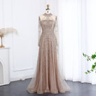 Luxury Blue Long Sleeves High Neck Evening Dress SS587
