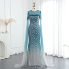 Luxury Green High Neck Cape Beaded Tulle Evening Dress