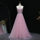 Elegant Dusty Pink Halter Neck Beaded A-Line Evening Dress SS580