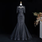 Luxury Blue Crystal Evening Dress with Shoulder Tassels SS190