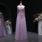 Glamorous Pink 3D Floral Strapless Tulle Evening Dress with Cape and Scarf SS239