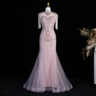 Luxury Blue Crystal Evening Dress with Shoulder Tassels SS190