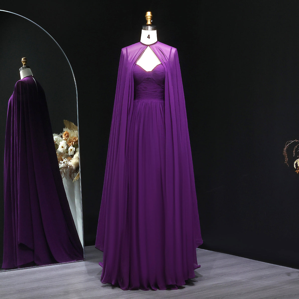 Elegant Purple Chiffon Sweetheart Long Evening Dress with Cape SF002
