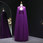 Elegant Purple Chiffon Sweetheart Long Evening Dress with Cape SF002