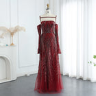 Elegant Beaded Navy Blue Evening Dress with Long Sleeves SS396L