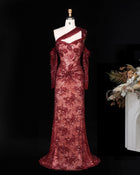 Wine Red Sparkly Beaded Lace Mermaid Evening Dress
