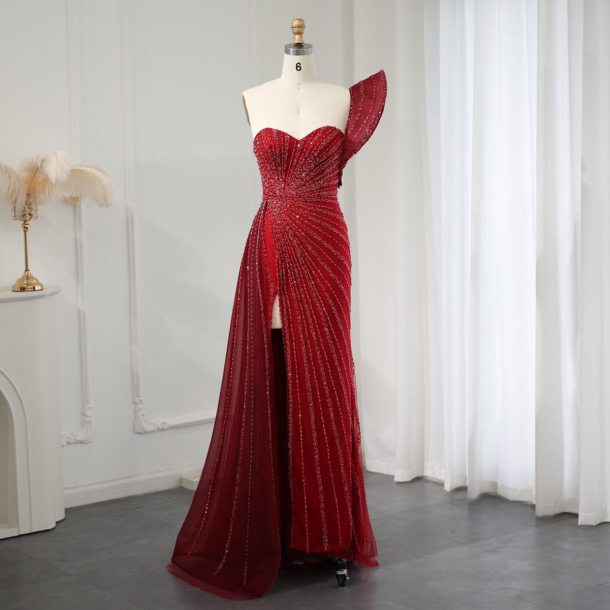 Elegant Emerald Green One Shoulder Evening Dress SS201