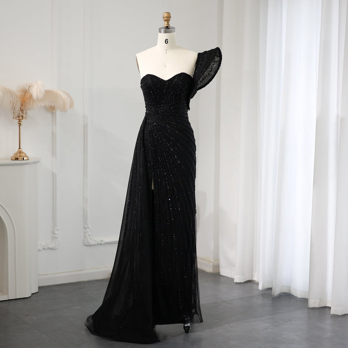 Elegant Emerald Green One Shoulder Evening Dress SS201