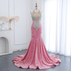 Sparkly Crystal Pink Halter Sequin Mermaid Prom Dress with Train RM056