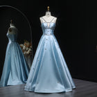 Elegant Blue Embellished Crystal Strap Evening Dress SS428