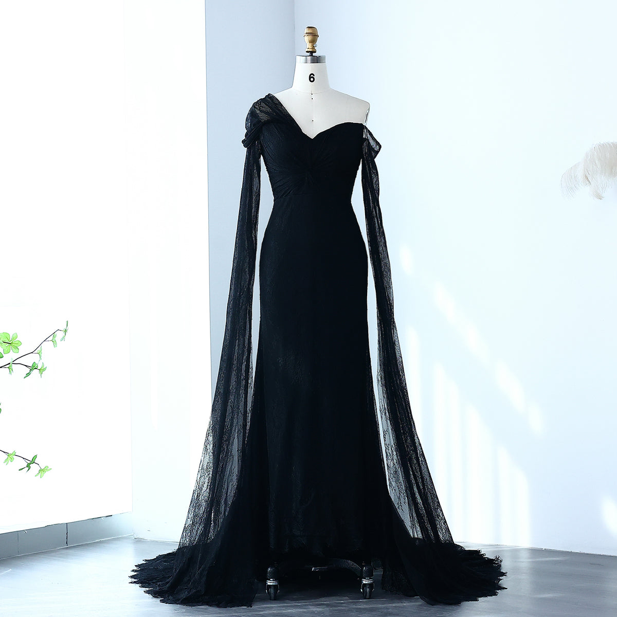 Purple Lace Mermaid Evening Dress with Cape Sleeves SF055