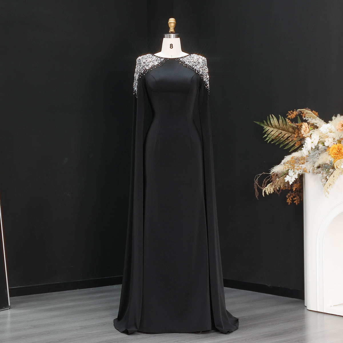 Elegant White Mermaid Evening Dress with Cape Sleeves SF280