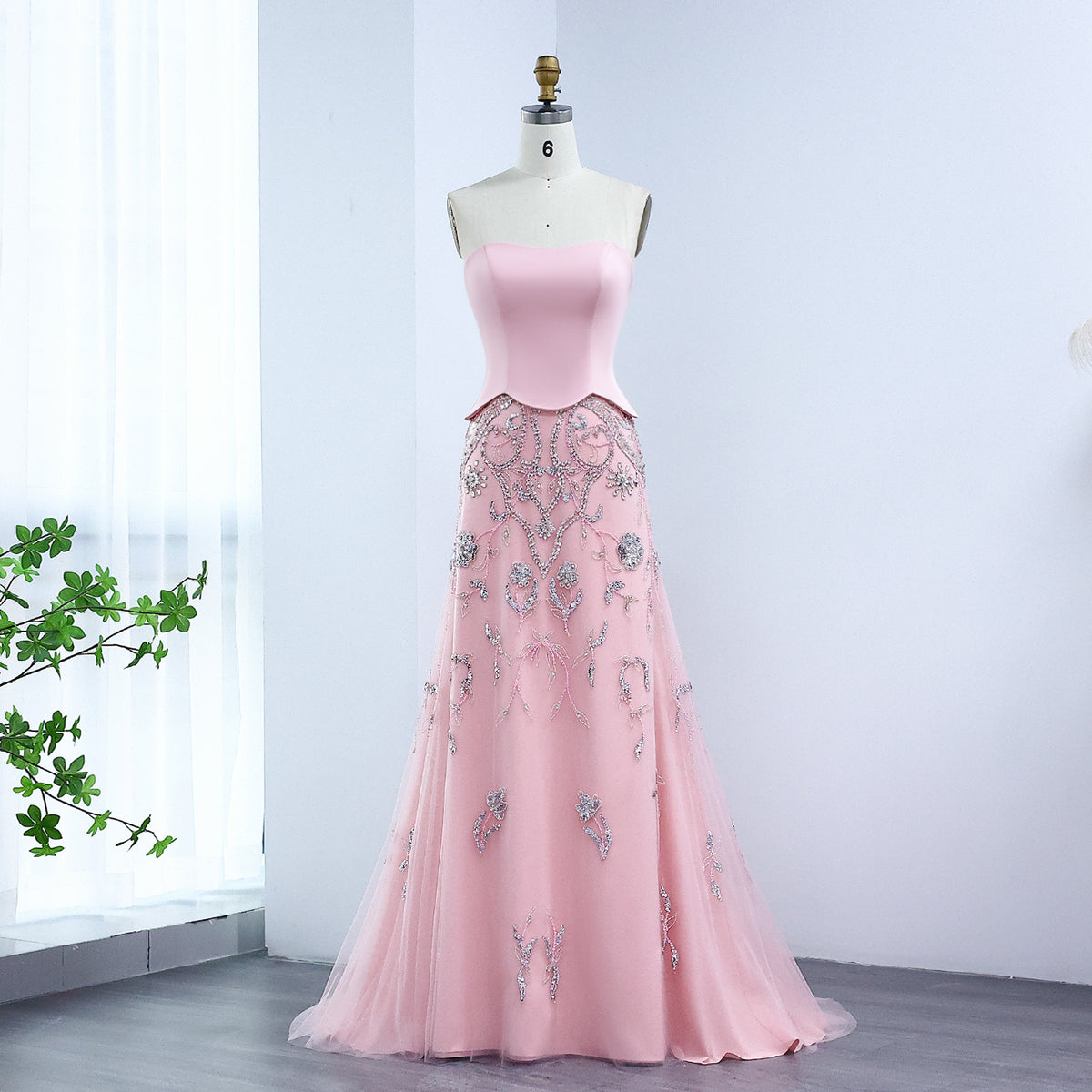 Luxury Sage Green Strapless Evening Dress SS254